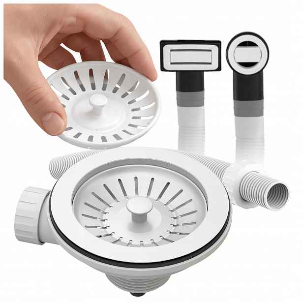Odtok do dřezu jednokomorový dřez bílý sítko Set Fi 115 mm