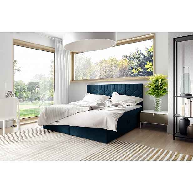 Postel boxspring s prošívaným čelem ISAR - 180x200, modrá + topper ZDARMA