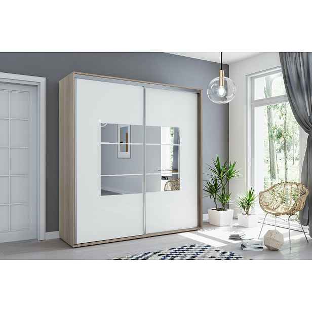 Šatní skříň Ska A02 XL Barva korpusu: Dub - sonoma, Rozměry: 150 cm, Dveře: Bílé