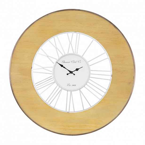 WOMO-DESIGN NÁSTĚNNÉ HODINY Alfheim, velké, Ø 85 cm, kulaté, bílá-přírodní, ze dřeva a kovu