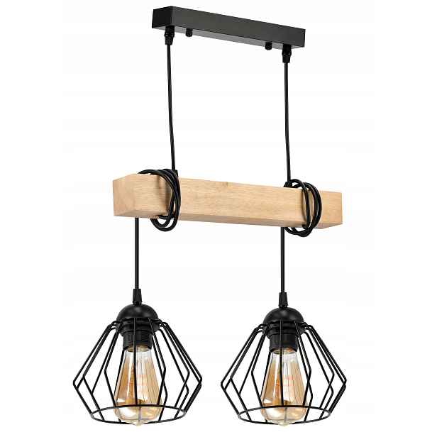 Závěsná stropní Led lampa Dřevo Svítidlo 2x E27 Lustr Loft Brilant