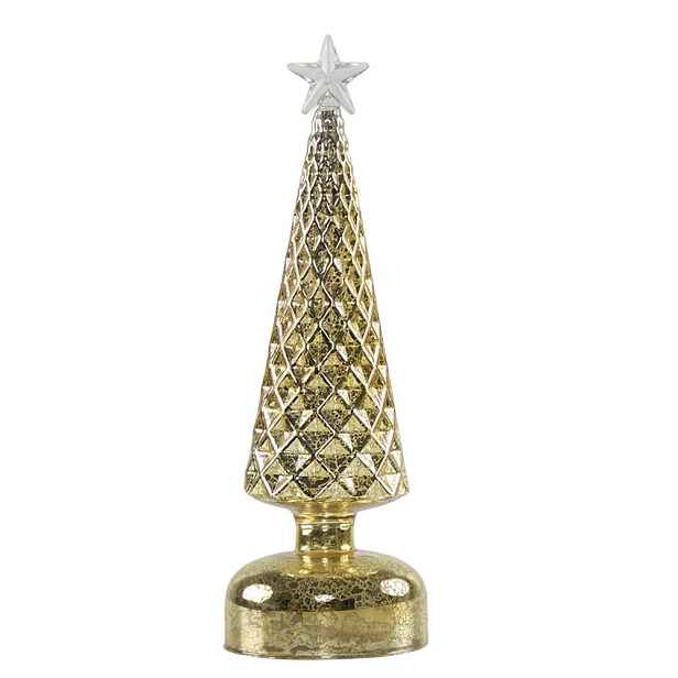 Zlatý svítící skleněný vánoční stromek Led M - Ø 8*26 cm Mars & More