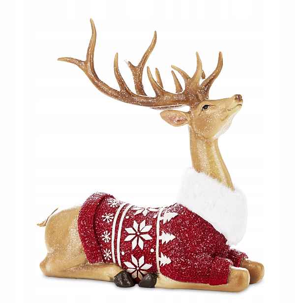 Figura figurka Jelen dekorace hnědý vánoční červený svetr