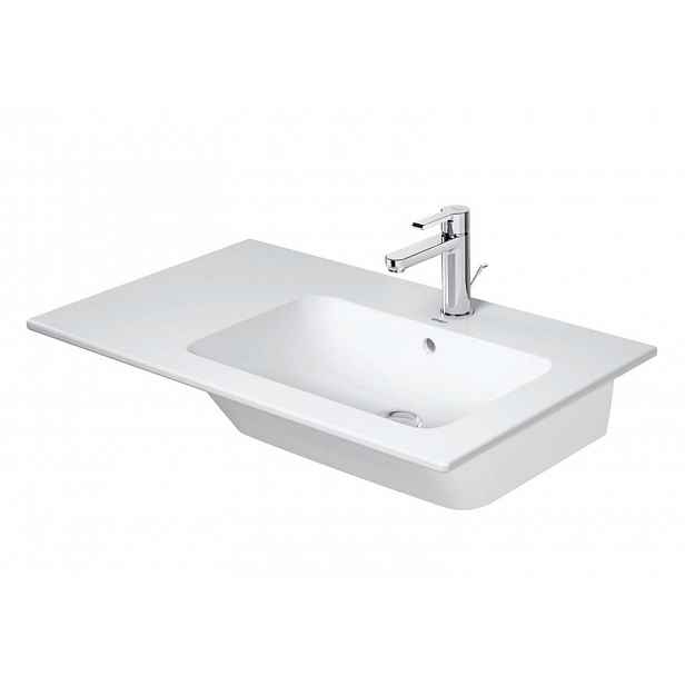 Duravit ME by Starck - Umyvadlo 83x49 cm, s přepadem, otvor pro baterii, odkládací plocha vlevo, DuraShield, matná bílá 234683AC00