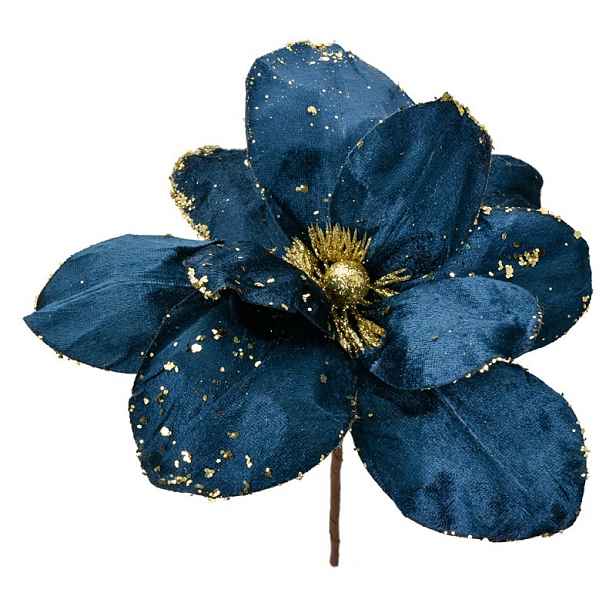 Modro-zlatá dekorace květina vánoční hvězda Poinsettia - Ø 25*25 cm Clayre & Eef