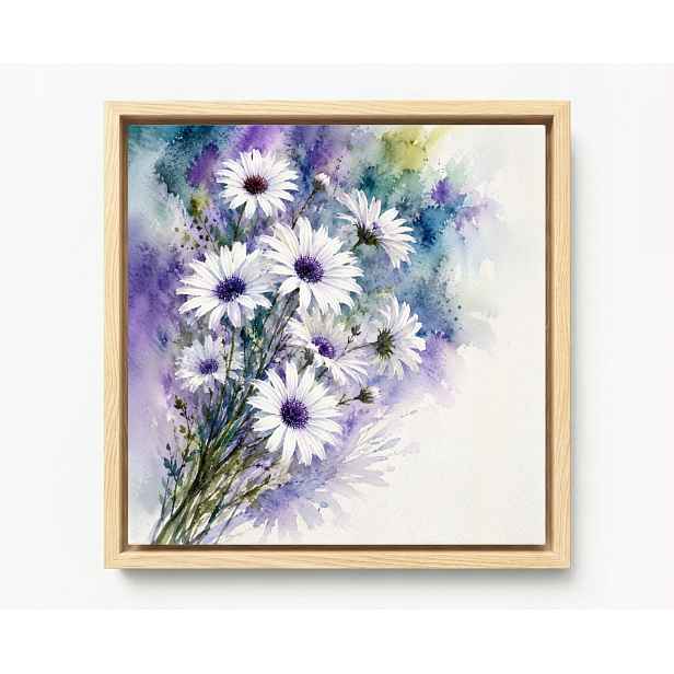 Obraz Rám Americká Krabička Akvarel Zahrada Květiny Bílé Sedmikrásky Kytice 60x60