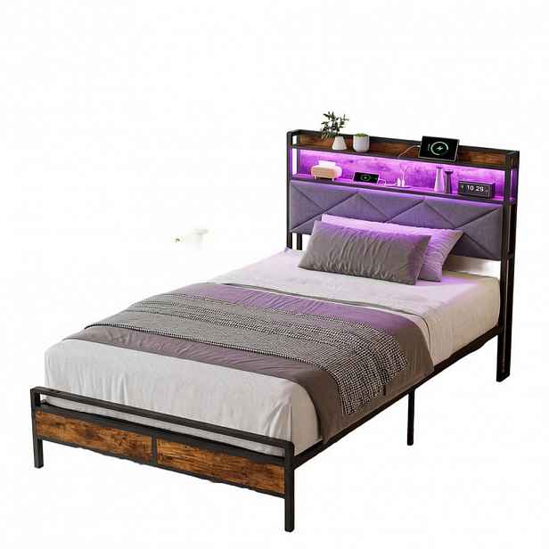 SHOPENTRA RÁM postele 90/200 cm šedý dřevokovový s RGB LED USB