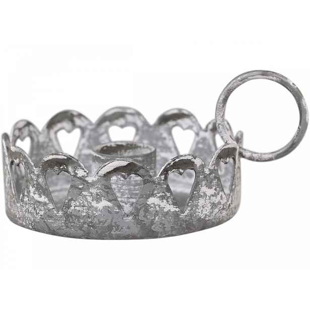 Zinkový antik svícen na úzkou svíčku Hearts - Ø 11*5cm Chic Antique