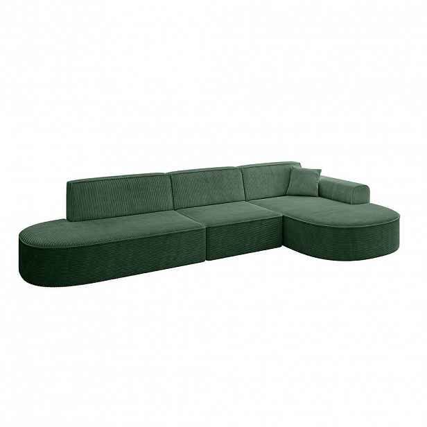 ALTDECOR ROHOVÁ SEDACÍ SOUPRAVA s otomanem vpravo MARI-L2 – 328 × 171 × 79 cm, zelený manšestr