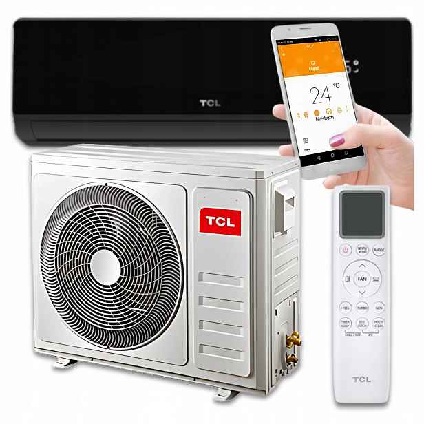 Nástěnný klimatizátor Tcl Elite Dark Černý 3,4 kW Dálkové ovládání WiFi Set Výkonný