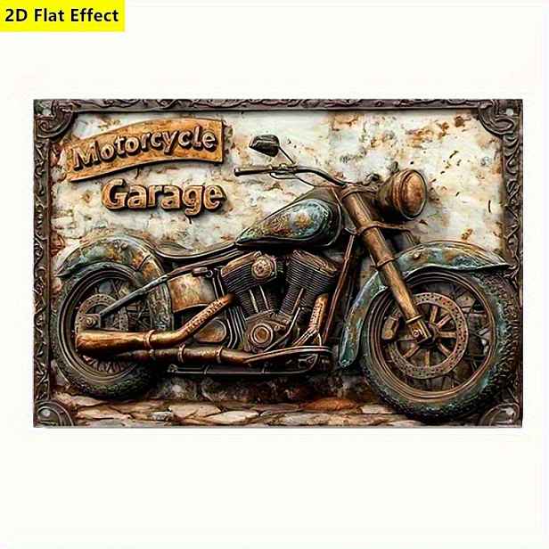 TEMU 2D plochá dekorace, 2D plochá dekorace, 15 cm x 20 cm (5,85 palce x 7,8 palce) Klasická motorka, dřevěná závěsná dekorace do garáže - Vintage