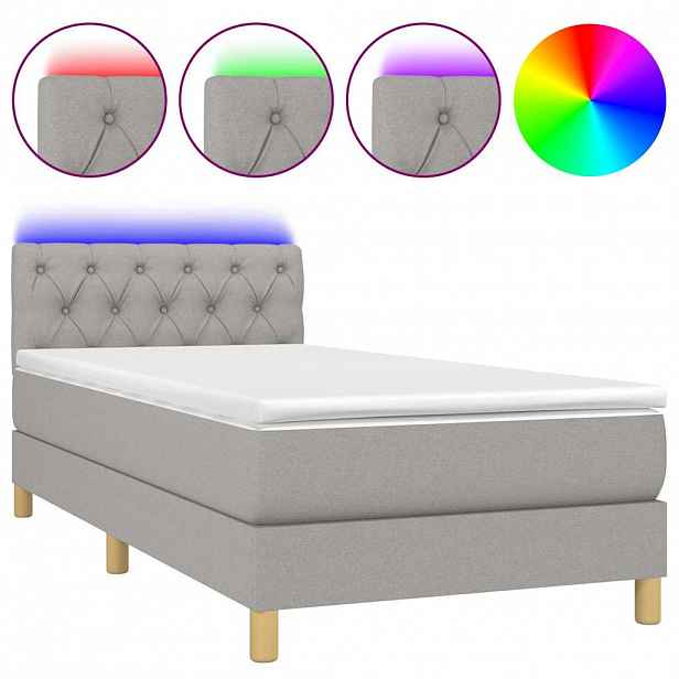 vidaXL Box spring postel s matrací a LED světle šedá 80x200 cm textil
