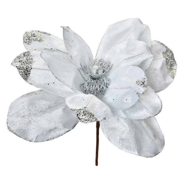 Bílo-stříbrná dekorace květina vánoční hvězda Poinsettia - Ø 22*25 cm Clayre & Eef