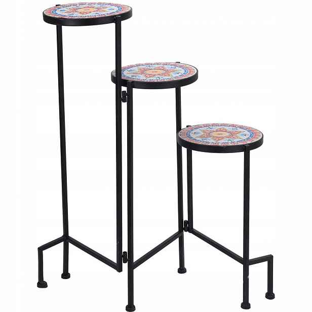 Držák Na Květináč Stojící Kovový S Keramickými Místy, 3 Úrovně, 68 CM