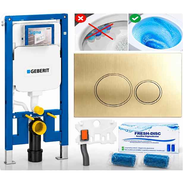 Rám pro Wc Geberit Duofix Slim 8 cm UP720 tlačítko D7 zlatý Fresh-disc