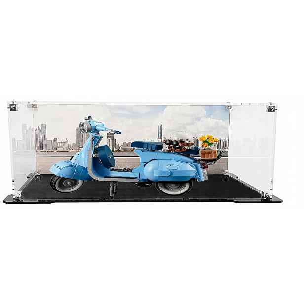Vitrína s černou základnou a pozadím pro sadu Lego 10298 Creator Vespa 125