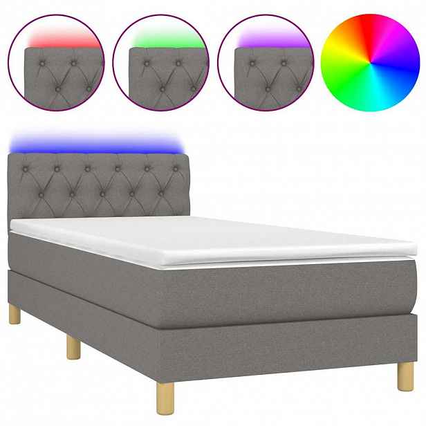 vidaXL Box spring postel s matrací a LED tmavě šedá 80 x 200 cm textil