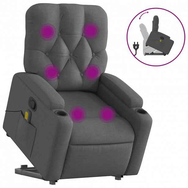 vidaXL Zvedací masážní polohovací křeslo tmavě šedé textil
