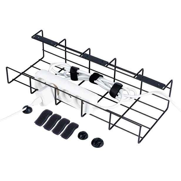Organizér kabelů pod desku stolu, kovový, černý VILDE 43 x 17 x x 10 cm