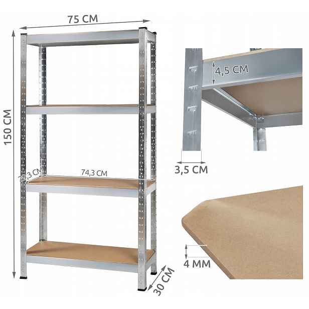 Regál na pořadače kovový 150x75x30 cm 540 kg