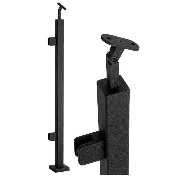 Startovací Sloupek Skleněného Zábradlí 110 cm Černá Struktura 40x40 mm Loft