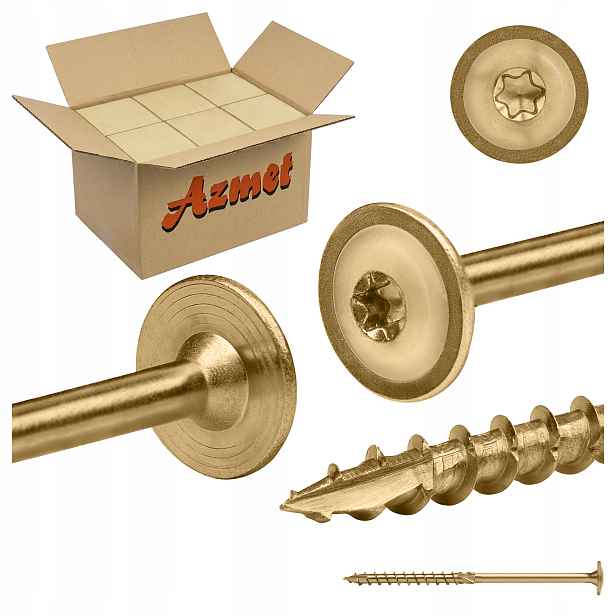 Tesařské vruty 10x180 mm Torx pro talířové dřevo 300 ks Azmet WCT10180
