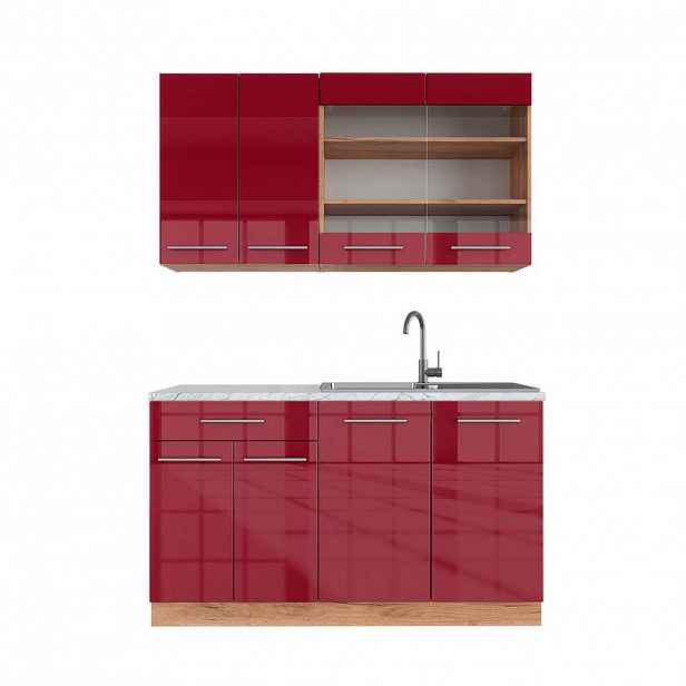Vicco JEDNOTKOVÁ KUCHYNĚ Fame-Line Bordeaux vysoký lesk/zlatý dub 140 cm , PD Mramor