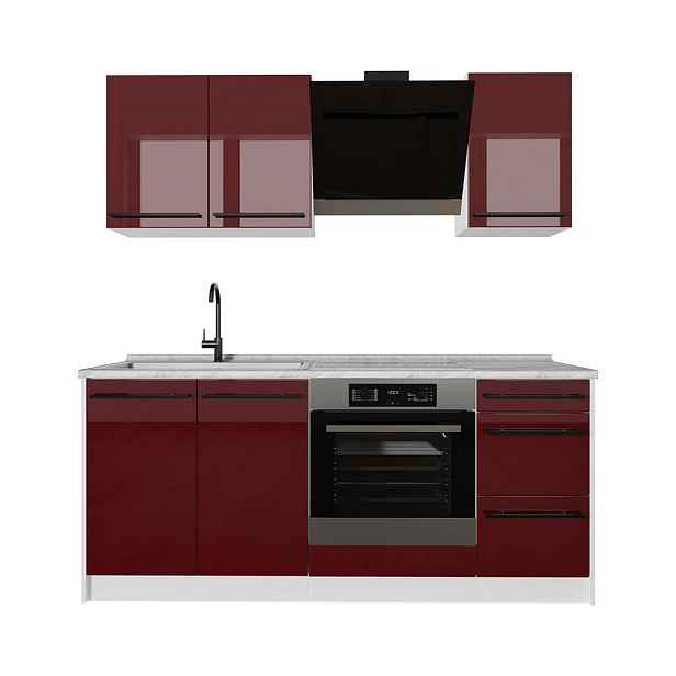 Vicco JEDNOTKOVÁ KUCHYNĚ R-Line, Červená vysoký lesk/Bílá, 180 cm bez pracovní desky