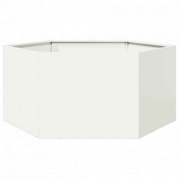 vidaXL Zahradní truhlík bílý šestihranný 104 x 90 x 45 cm ocel