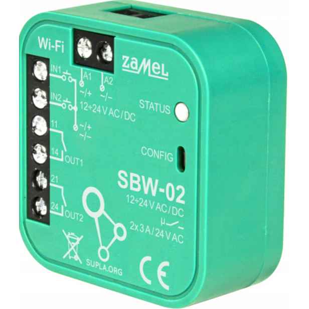 WiFi přijímač, 2-kanálový ovladač Zamel Supla SBW-02 WiFi pro pohony bran