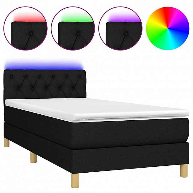 vidaXL Box spring postel s matrací a LED černá 80 x 200 cm textil