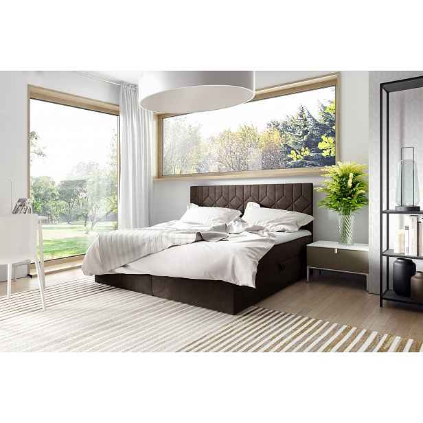 Postel boxspring s prošívaným čelem ISAR - 200x200, hnědá 1 + topper ZDARMA