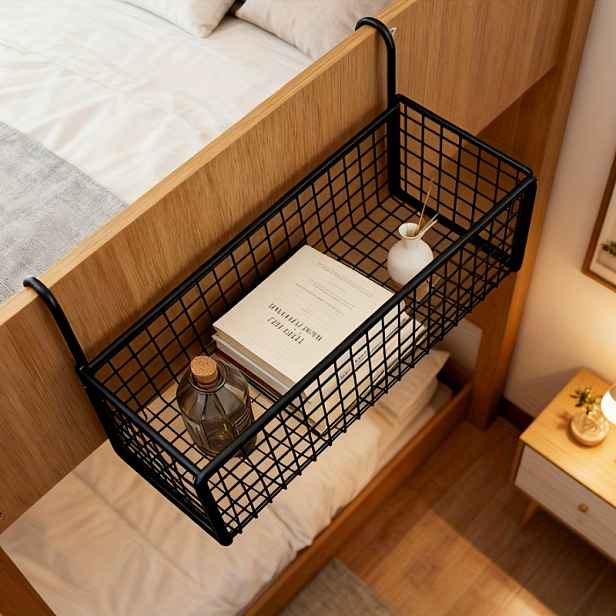 TEMU 1 ks Nerezová Organizér na Noční Stolek – Úsporný Otevřený Mřížkový Design, Odolná Konstrukce s Okrajem, Pro Koleje, Ložnice, Kancelář – Moderní