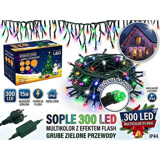 Rampouchy 300 Led Multicolor Flash Silný Zelený Kabel 15 M Venkovní Osvětlení