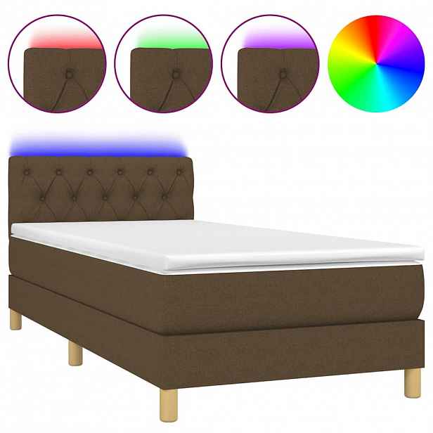 vidaXL Box spring postel s matrací a LED tmavě hnědá 80x200 cm textil