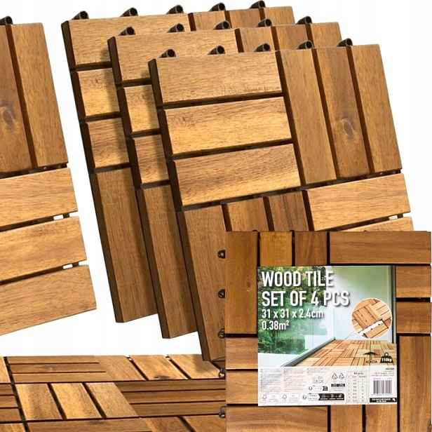 11 Kusů Dřevěné Dlaždice Panel Terasa Balkon Akácie Tlusté 31x31x2,4 D4