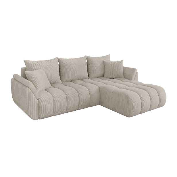 ALTDECOR ROHOVÁ SEDAČKA s funkcí spaní, otoman vpravo TOKO-L-v1 277x194x86 krémová manšestr