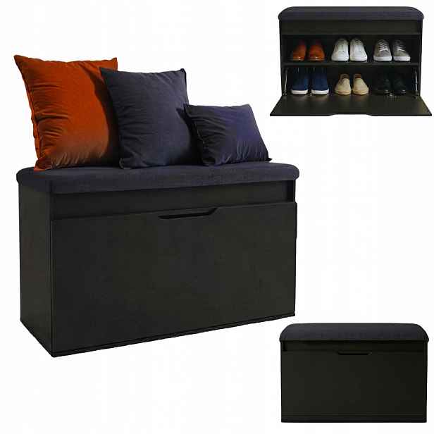 Botník Se Sedákem A Úložným Prostorem Z Mdf 80X50X35 CM Černá