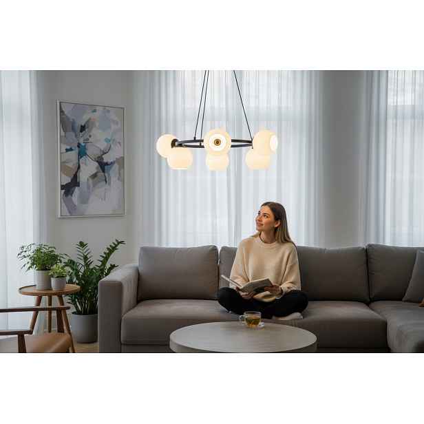 Euro-Lamp Závěsná lampa Ring 6 černá Bílá stínidlo kulička otevřená Výrobce