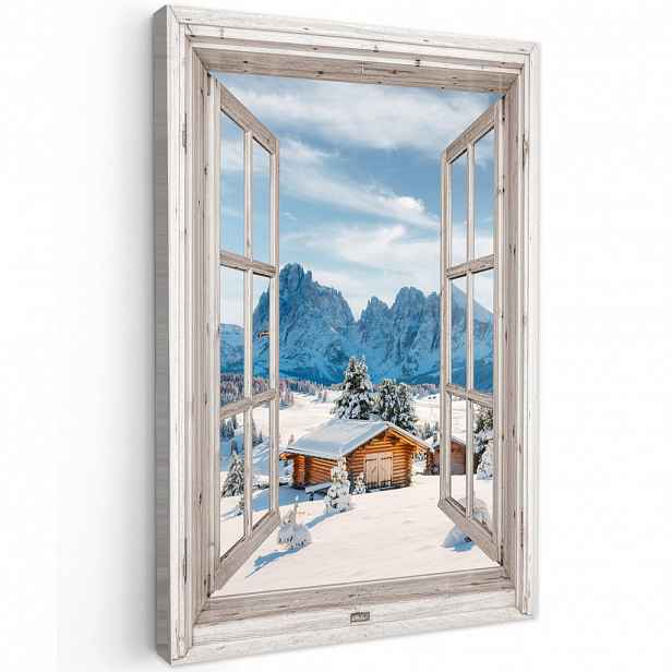 MuchoWow OBRAZ NA PLÁTNĚ Zimní krajina - Chata - Hory - Výhledy - výhled - Příroda 60x90 cm
