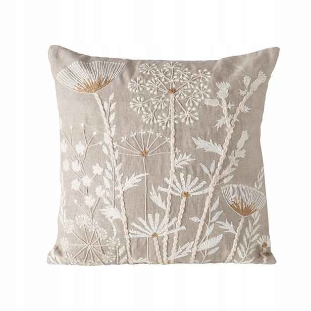 Polštář Dekorační Bežový Květinový Vzor Blomster 100% Len 45X45 CM