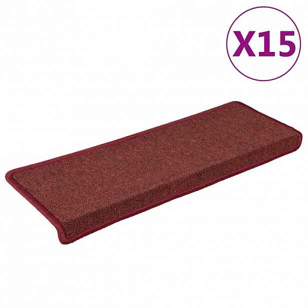 vidaXL Schodové rohože 15 ks 65 x 21 x 4 cm bordó obdélníkový okraj