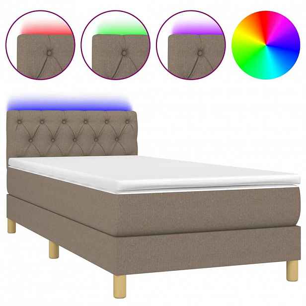 vidaXL Box spring postel s matrací a LED taupe 80 x 200 cm textil