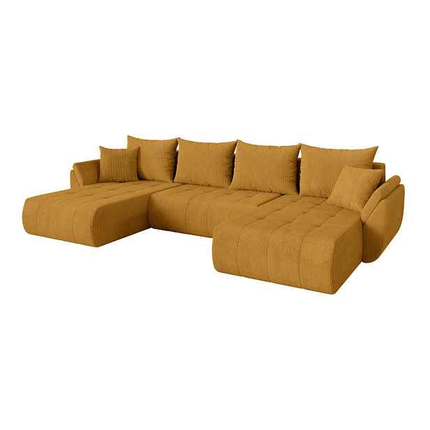 ALTDECOR SEDACÍ SOUPRAVA DO U s funkcí spaní a úložným prostorem TOKO-U 378x194x86 hořčicově žlutá manšestr