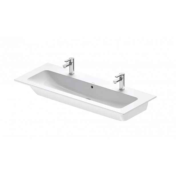 Duravit ME by Starck - Dvojumyvadlo 123x49 cm, s přepadem, 2 otvory pro baterii, DuraShield, matná bílá 236112AC24