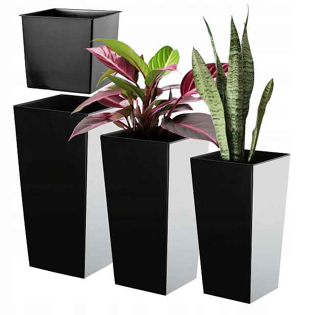 Set 3ks Květináč Vysoká Vložka Velká Černá 47+57+68 cm