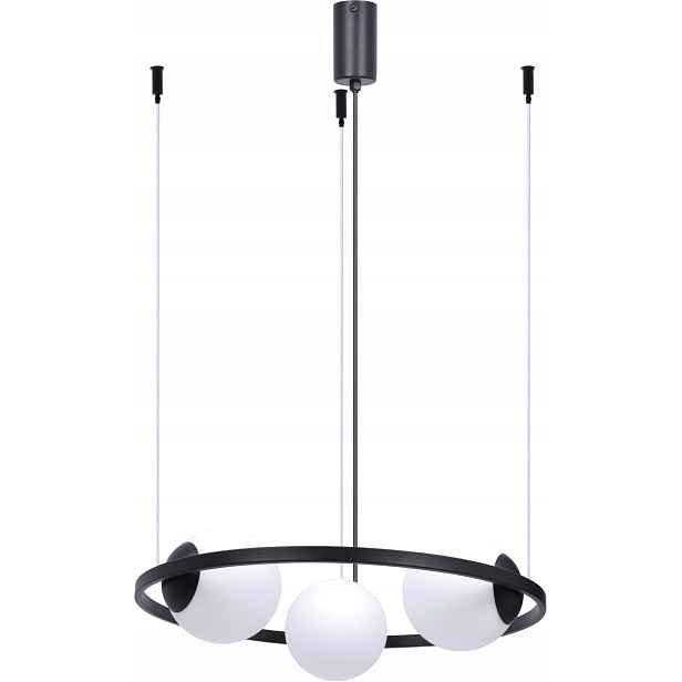 Horizontální závěsná lampa, černé bílé skleněné koule, 3 body, kulatá, 58 cm Zuma Line