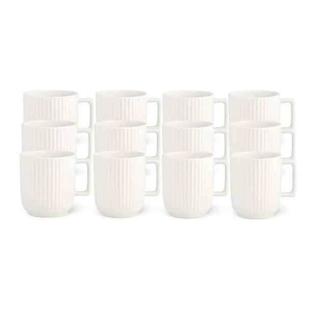 Kávové hrnky 12 ks Porcelánové 350 ml Krémové Rýhované s Cremovým uchy