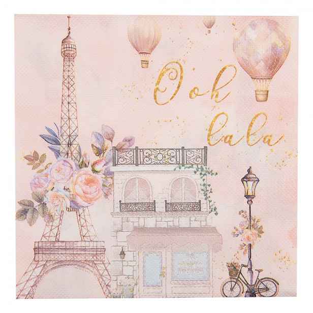 Růžové papírové ubrousky Oh La La Paris - 33*33 cm (20ks) Clayre & Eef