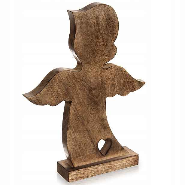 Velká figurka Anděl se srdcem 38 cm Mangové dřevo Pevná základna